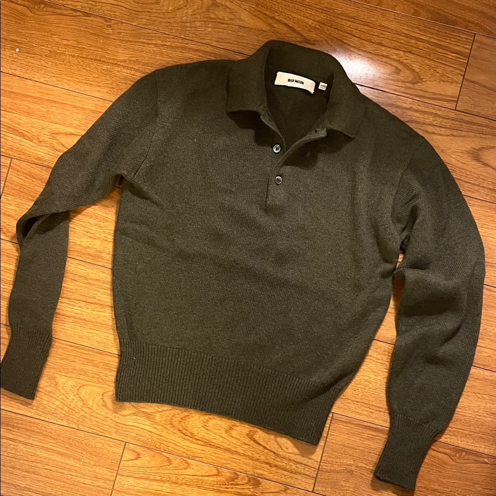 Buck Mason Olive Green Polo Sweater